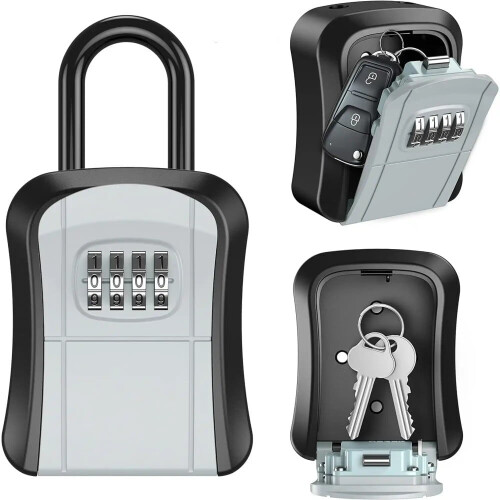 Boîte à clés murale portable avec code à combinaison réinitialisable – Compatible avec le rangement des clés de secours à la maison, au