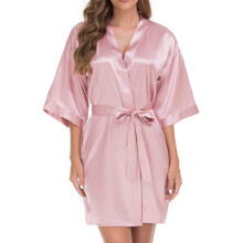 Peignoir kimono court uni pour femme, en satin soyeux, idéal pour la mariée et les demoiselles d'honneur, les préparatifs de mariage, les nuits