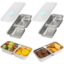 Stainless Steel Double Compartment Snack Containers, 2 Pack