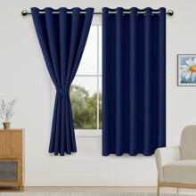 Blackout Curtains with Tiebacks, Dark Blue, 42x63 in, Set