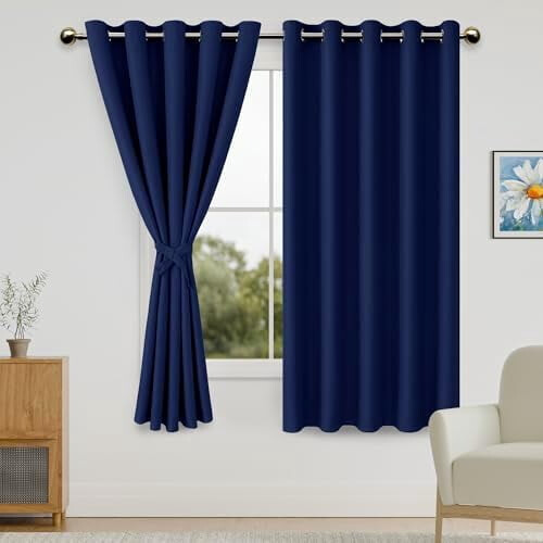 Blackout Curtains with Tiebacks, Dark Blue, 42x63 in, Set