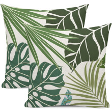 Linnen kussenslopen 18x18 inch, set van 2, met Monstera-bladmotief
