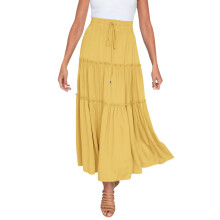 Ediodpoh Damen-Maxirock im Boho-Stil mit elastischem Bund, Rüschenrock in A-Linie, schwingend, lang, für den Sommer – Gelb