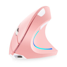 2.4G draadloze verticale muis, oplaadbare ergonomische muis met 3 instelbare DPI-niveaus, RGB-verlichting, plug-and-play, roze