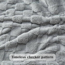Flannel Fleece Throw Blanket Grey Checkered 60x80 in