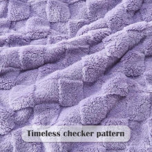 Super Soft Lavender Queen Blanket, Silky Flannel Fleece, 3D Checkered, All-Season Lightweight (90"x90")