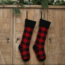 2 Plaid Knit Christmas Stockings, 46 cm