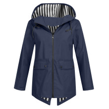 Veste imperméable à capuche pour femme, automne-hiver, coupe-vent, manches longues, poches multiples, manteau décontracté d'extérieur (bleu