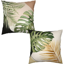 Lot de 2 housses de coussin vertes à motif de feuilles de palmier, 50 x 50 cm, motif Monstera tropical, compatibles avec les coussins carrés