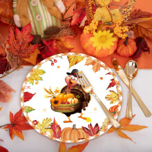 Eolstice engangs papirtallerkener med Thanksgiving-tema, høstmønster med gresskar- og bladdesign for høstfester og -samlinger