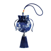 Embroidered Chinese Sachet Bag for Jewelry Car Accessories with Drawstring (navy blue)