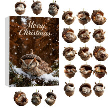 Calendrier de l'Avent Animaux de la Forêt 2025 – 24 jours – Décorations en pommes de pin acryliques (renard, lapin, hérisson, hibou,