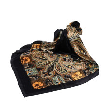 Bandana feminina quadrada, lenço de cabeça vintage para outono, em cetim, ideal para cabelos finos no verão, estilo boho, cor preta, tamanho