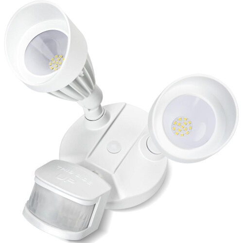 Refletor LED com sensor de movimento para exterior, 24W, 2 cabeças, branco