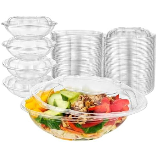 Διαφανή πλαστικά μπολ σαλάτας 32oz με καπάκια (συσκευασία των 50 τεμαχίων)