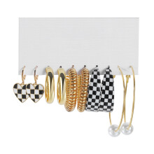 rygai 5 Pairs Drop Earrings Geometric Black White Checkerboard Butterflies Faux Pearl Love Heart Women Hoop Earrings Fashion Jewelry,Black White