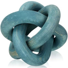 3 Link Wood Knot Decor - Hand Carved Coffee Table Decoration, Boho Chain Link Decor, Modern Shelf, Rustic Objects for Home Living Room Bedroom(Blue)