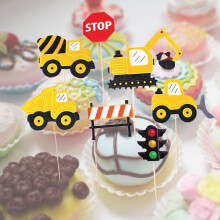 28 Pcs Birthday Cake Topper Car Excavator Model Toppers Fruit Decor Cupcake Pick