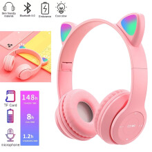 Kids Cat Ear Wireless Bluetooth Headphones Purple Pink