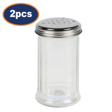 Glass Salt/Pepper Shaker with Stainless Steel Lid Retro Dispenser 300ml 2Pcs