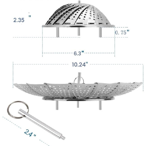 Vegetable Steamer Basket Stainless Steel Folding 6.3 to 2