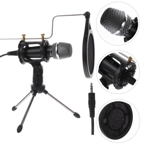 Black microphone tripod stand for PC, 1 set 2