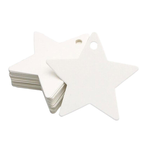 100 X Star Shaped Gift Tags Hanging Tag Projects with Hole Decorations Star Tags White 1