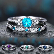2Pcs/Set Exquisite Smooth Surface Wedding Bands Alloy Simple Cubic Zirconia Women Rings Charm Jewelry