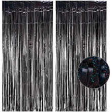 Cortina de oropel negro (1 m x 2,5 m, paquete de 2) – Flecos metalizados para decoración de cumpleaños y Halloween – Compatible con diferentes