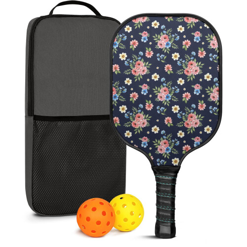 Σετ κουπιών Pickleball από fiberglass με λουλούδια, 2 μπάλες και τσάντα, συμβατό με παιχνίδι