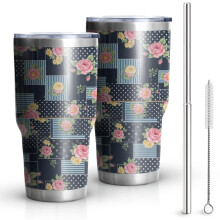 Gobelet isotherme Pioneer Flower de 887 ml (30 oz), à motif floral, double paroi, couvercle étanche sans BPA et pailles réutilisables. Maintient