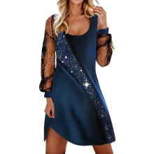 Paljettklänning för kvinnor Långärmad mesh Transparent glittrig klänning Glitter Casual klänning Elegant bröllopsfestklänning karneval