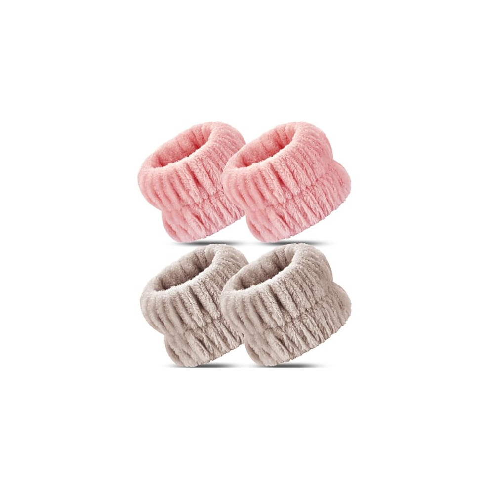 Coral 4Pcs Microfiber Face Washing Wrist Bands Â Absorbent, Water-Resistant, Compatible With Spa & Daily Use