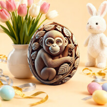 Œuf de Pâques en résine sculptée, orné de motifs animaliers, 8 cm (3,15 po), brun, fait main. Idéal comme cadeau de Pâques, centre de table