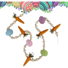 Guirlande de Pâques | Décoration rustique en forme d'œuf en carotte avec perles en bois - Guirlande de Pâques lapin, pour le printemps, le
