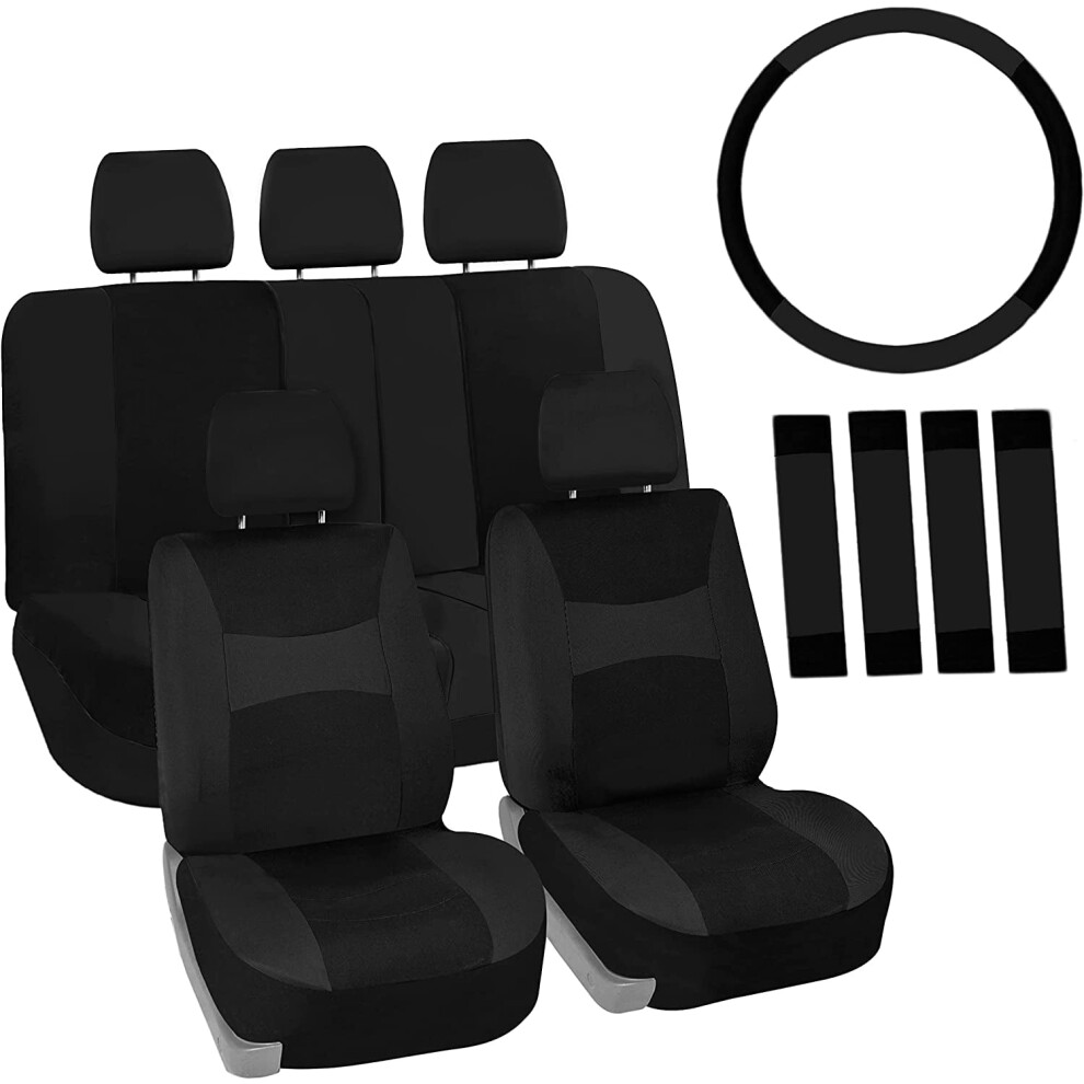 Full Set Cloth Car Seat Covers, Universal Fit Front And Split Bench Rear, Airbag Compatible, Washable For Suv, Sedan, Van - 9450273902371