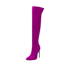 Botas de caña ancha para mujer, moda otoño invierno, tacón alto, punta, cremallera lateral, botas altas para mujer, EE. UU.: 8.5 (41)