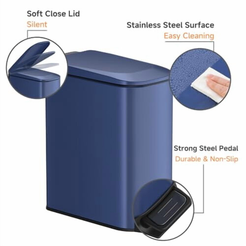 Slim stainless steel trash can 6L navy blue 2
