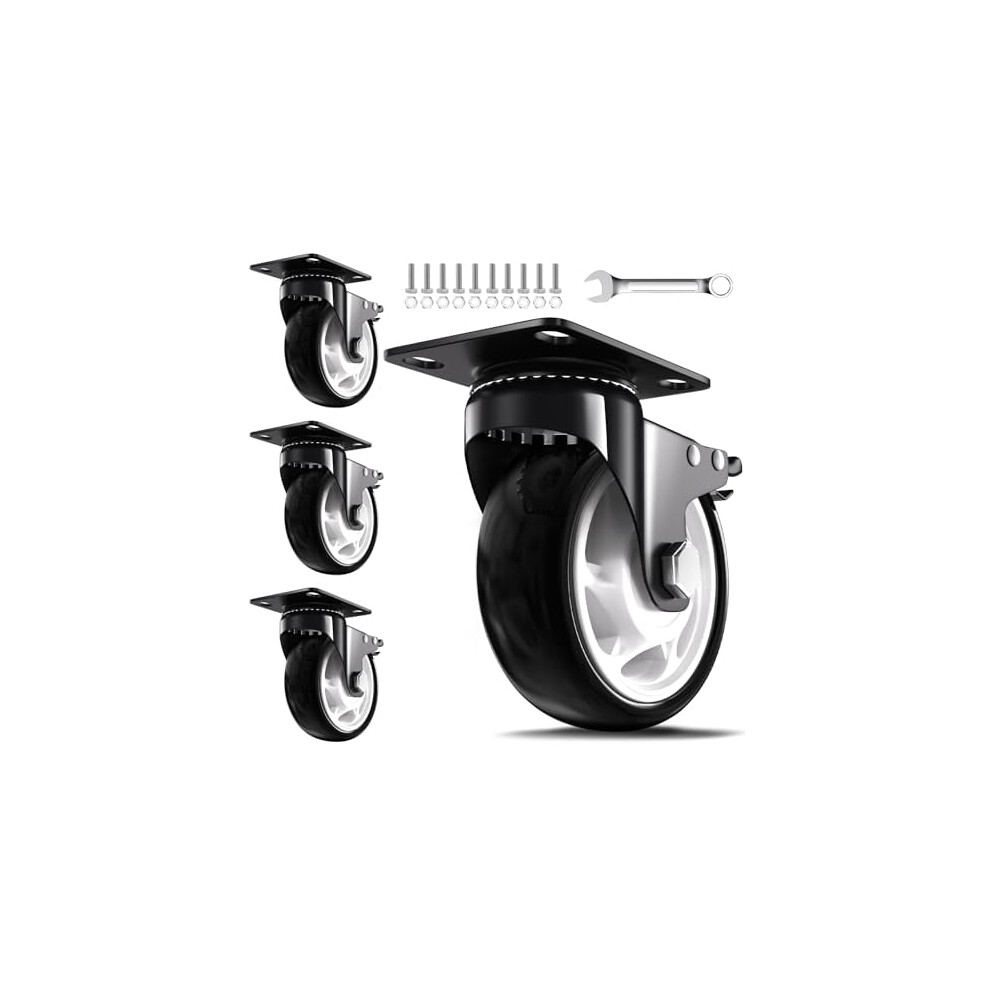 5" Heavy Duty Casters 2600Lbs (4Pcs) Â Swivel With Brakes, Floor Protecting & Quiet Roll, Compatible With Workbenches, Carts, Furniture 9450273902067