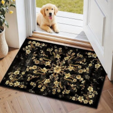 Black floral rug 2x3 ft boho washable non-slip
