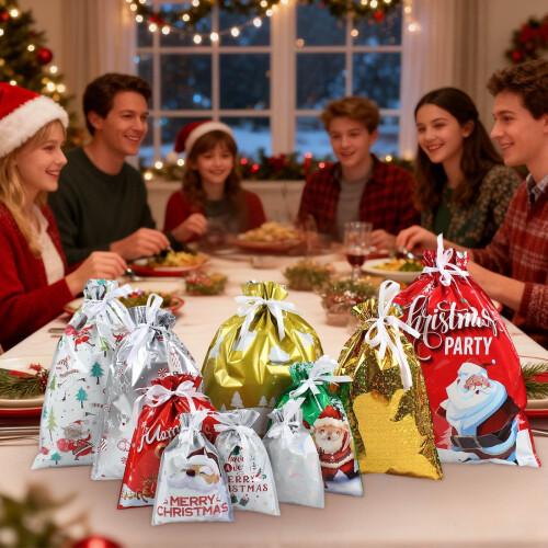 Kerstcadeautasjes met trekkoord, diverse maten (set) 2
