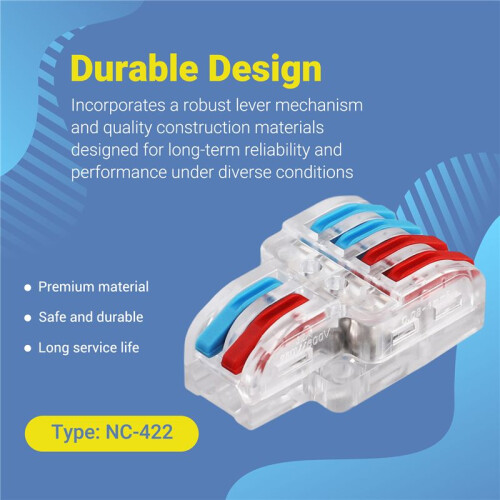 10 Pcs Terminal Connection Clamp Set, Wire Connector, Quick Compact Cable Connector NC-422 Transparent 1