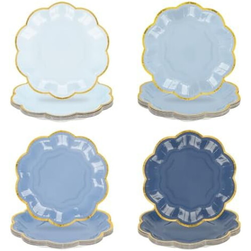 Sage Green Gradient 7" Paper Plates with Gold Foil