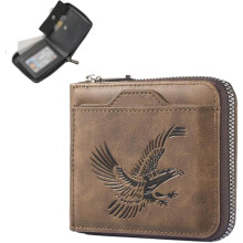 Minimalist PU Leather Bifold Wallet for Men – Vintage Brown, Front Pocket, Multi-Card & Zippered Slim Design