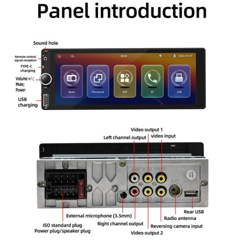 1 Din 6,86 Polegadas Rádio para Carro Sem Fio CarPlay Android Auto Multimedia Player Universal MP5 Player Mirror Link IPS Tela A