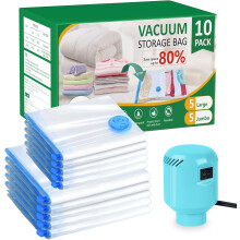 Sacs de mise sous vide pour vêtements avec pompe électrique – Lot de 10 (5 jumbo + 5 grands), sacs de voyage et de rangement peu encombrants,