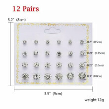 EASTIN 20 Paar/Box Bunte Kristall-Ohrstecker Set Damen Hochzeiten Party Schmuck - 18 - 12 Paar Schwarz/Weiß Rund...