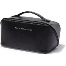 Neceser grande impermeable para mujer, organizador de aseo abierto y plano con separadores y asa – Negro