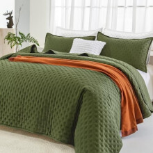 Ensemble de literie matelassé vert Queen Size (229 x 244 cm), 3 pièces, doux et léger, style bohème, idéal pour l'été et toutes les saisons.