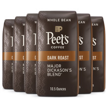 (6 pack) Coffee Major Dickason's Blend Premium Dark Roast Whole Bean Coffee, Arabica, 10.5 oz